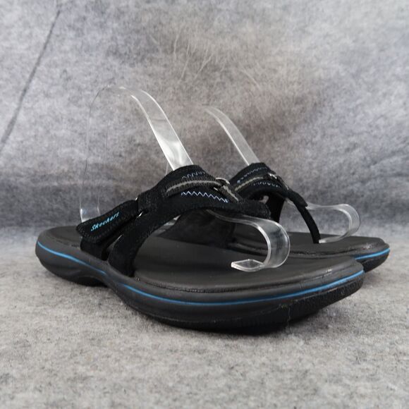 Skechers Shoes Womens 10 Sandal Slip On Comfort Active Relaxed Fit Leather Black - Picture 1 of 14